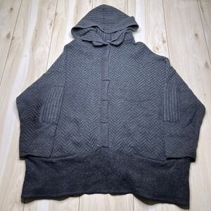 Backstage 100% Merino Wool Hoodie Knit Sweater Womens Large Herringbone Green